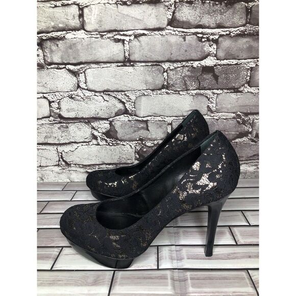 Tory Burch Black Leather Floral Fabric Platform Stiletto High Heels Women Sz 8M - Picture 16 of 16